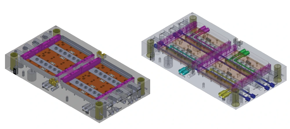 CAD views of an injection mold assembly