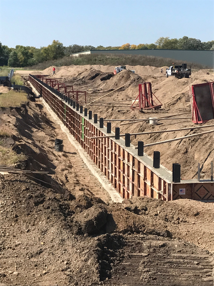 Foundation forms and excavation for the new Stang Precision building