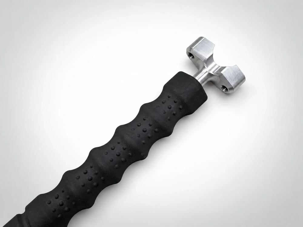 Textured black overmolded grip with a metal end