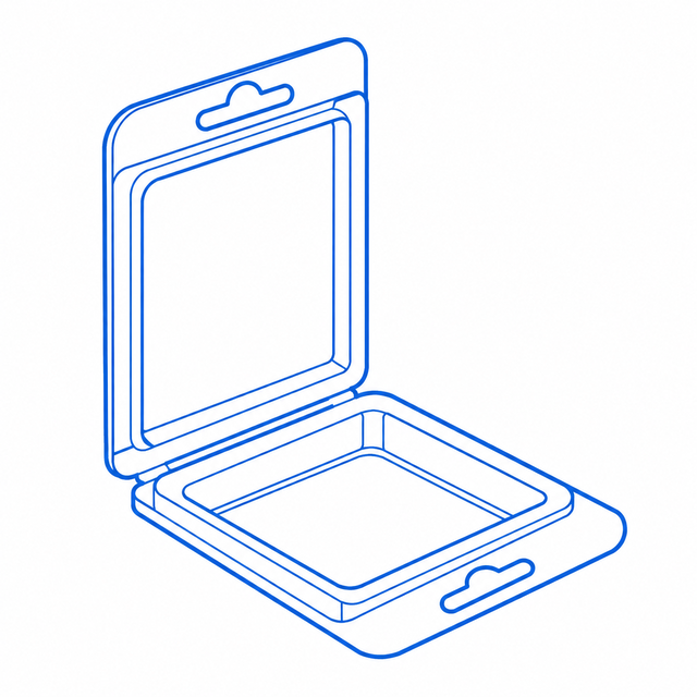 Open retail clamshell joined along its bottom edge