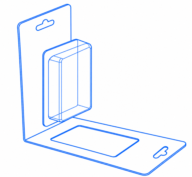 Unattached blister between the panels of a card with a single bottom fold