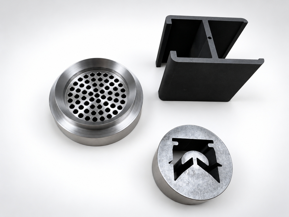 Machined metal tooling components and a black profile component