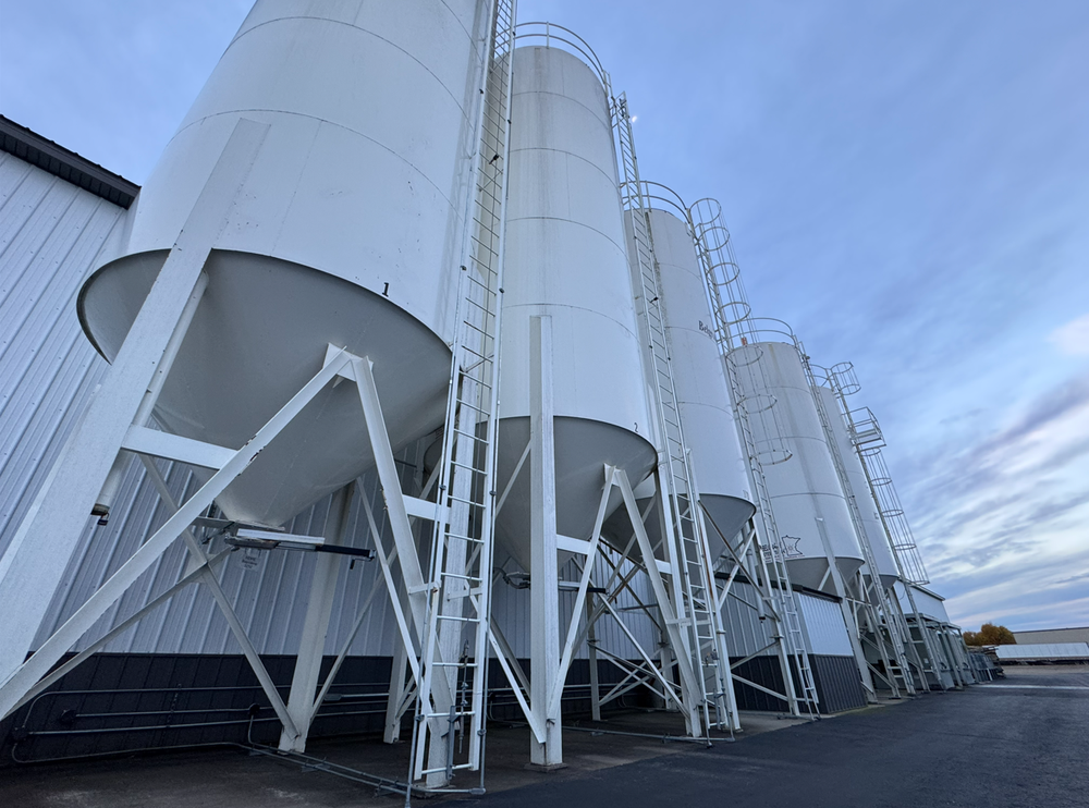 Raw material storage silos at Stang Precision
